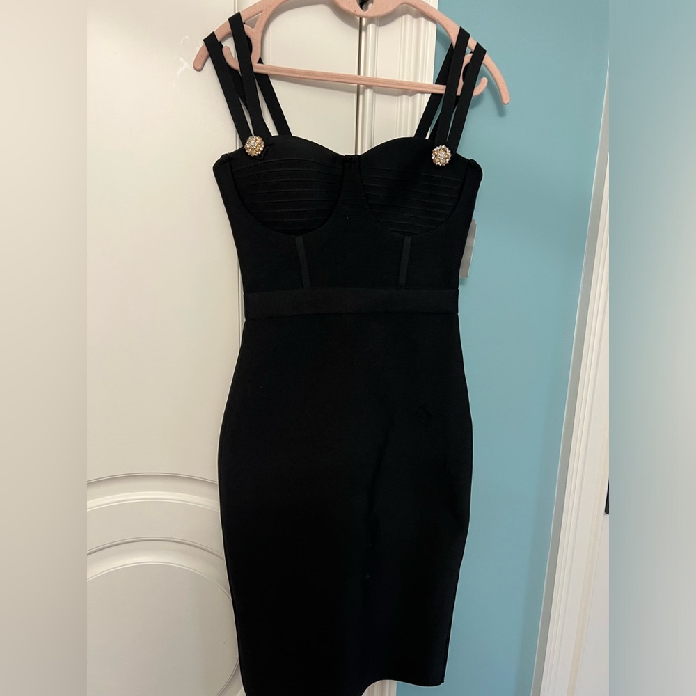 Elegant Black Dress with Embellished Straps